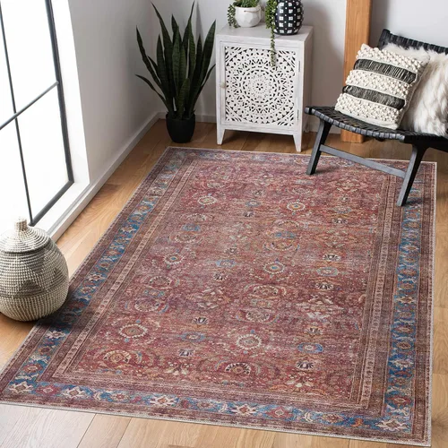 Vista 4 de Hauteloom Georgia Bian - Alfombra de pasillo de cocina lavable a máquina, estilo floral oriental, alfombra larga envejecida para entrada, color rojo