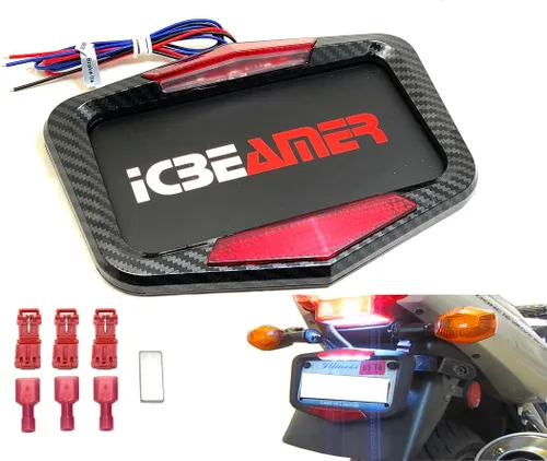 Vista 9 de ICBEAMER Marco de matrícula de motocicleta impermeable de ajuste universal para la mayoría con 6+ LED intermitentes de cola + luz de freno