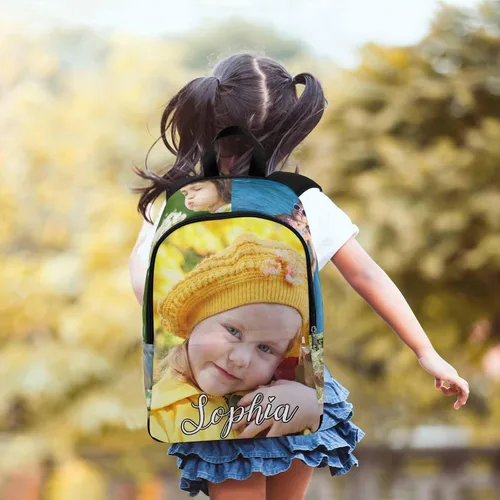Vista 6 de M YESCUSTOM Mochila informal personalizada con fotos, bolsas escolares personalizadas con nombre de niño para niños, niñas, adolescentes, bolsa