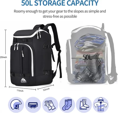 Vista 2 de Ski Boot Bag Snowboard Travel Skate Cooler Backpack for Adult Youth Skiing Gear Accessories