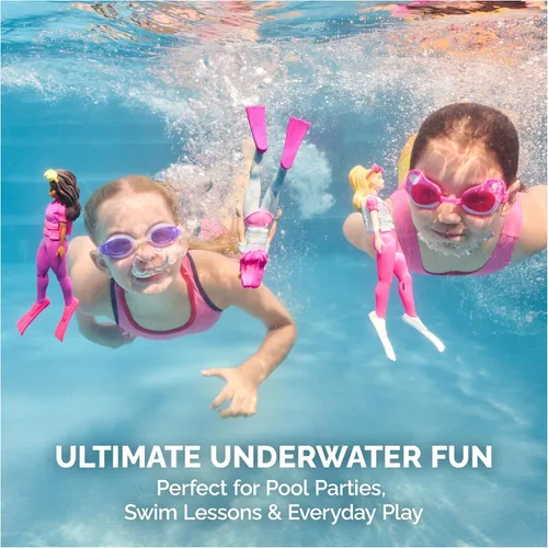 Vista 6 de SwimWays Barbie Personajes de Buceo Paquete de 3, Accesorios de Piscina y Juguetes de Piscina para Niños, Suministros para Fiestas en la Piscina