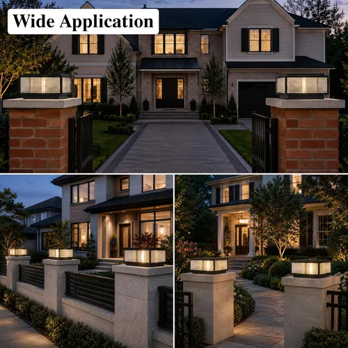 Vista 6 de Lámpara de porche al aire libre, luz grande de pilar de columna de puerta negra de 19.68 pulgadas Modern Black Waterproof Pedestal Bollard