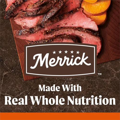 Vista 3 de Merrick Alimento seco premium para perros adultos sin granos, croquetas saludables y naturales, carne de res y batata de Texas real, bolsa de 30.0
