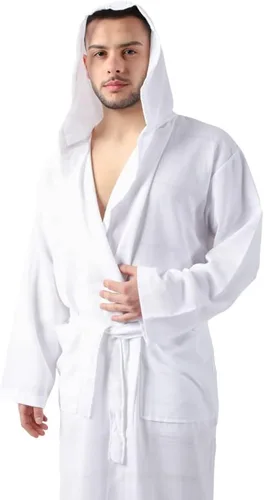 Vista 8 de SULTAN'S GEM Bata ligera de algodón con capucha para hombres y mujeres, bata de baño de algodón turco, bata unisex