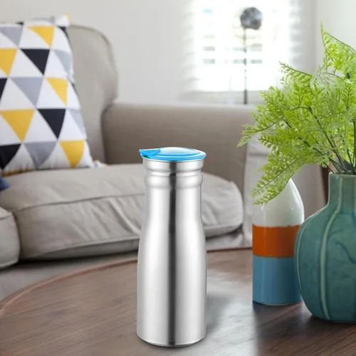Vista 3 de Jarra de agua de acero inoxidable de 1 litro con tapa aislada, jarra de café térmica de acero inoxidable de doble pared al vacío, termo para café