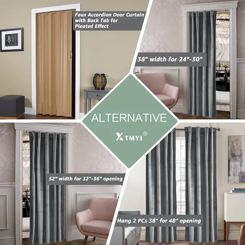 Vista 2 de XTMYI Cortinas Divisoras de Habitación de Terciopelo Gris para Separación de Habitaciones, Pantalla Plegable de Puerta con Trabillas Traseras