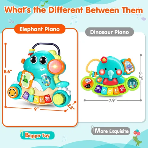 Vista 8 de WITALENT Juguetes para bebés de 6 a 12 meses, piano de dinosaurio, música, juguetes iluminados para niños de 1 año, juguetes infantiles para 7, 8