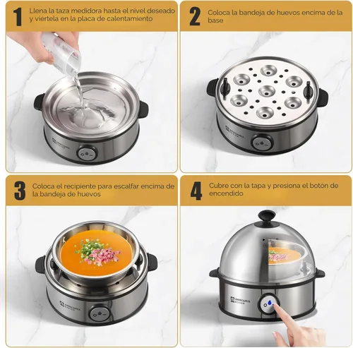 Vista 6 de Annie & Mia Design Cocedor eléctrico para huevos, caldera de huevos de acero inoxidable con capacidad para 7 huevos, 360 W, duro, medio, escalfador