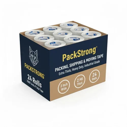 Vista 9 de Packstrong - Cinta de embalaje transparente de grado industrial 12 rollos - 110 yardas por rollo - 2" de ancho x 2 mil de grosor, cinta adhesiva