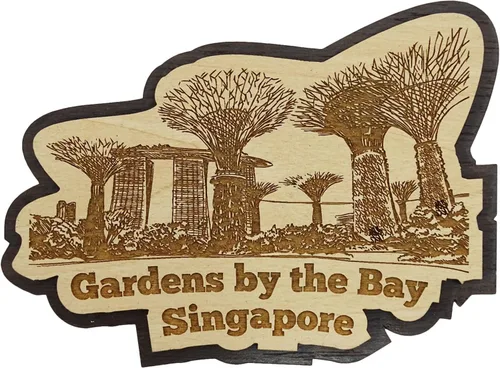 Vista 10 de Printtoo Merlion Singapore - Imán de madera grabado para nevera