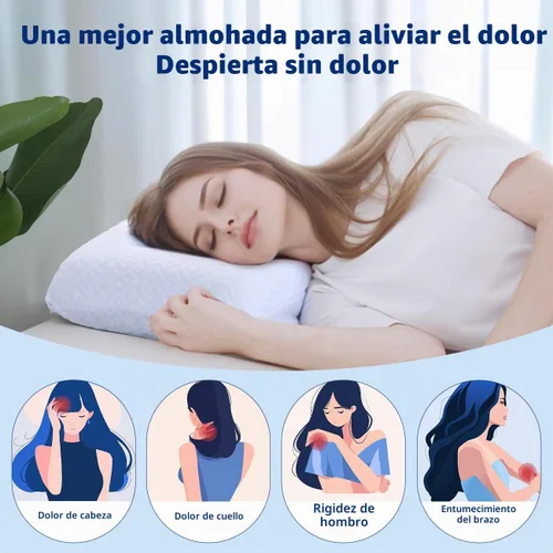 Vista 6 de Almohada ajustable de espuma viscoelástica fina – 4 alturas de 1.2 a 4.8 pulgadas, almohada cervical para aliviar el dolor de cuello, almohada