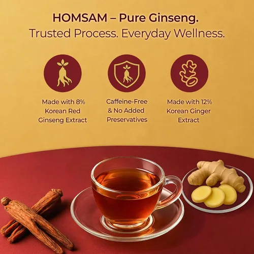 Vista 2 de SAMSIDAE Panax Ginseng rojo coreano con té de jengibre, caja de 50 bolsas, apoya la circulación, la energía, la inmunidad y la digestión, sabor suave