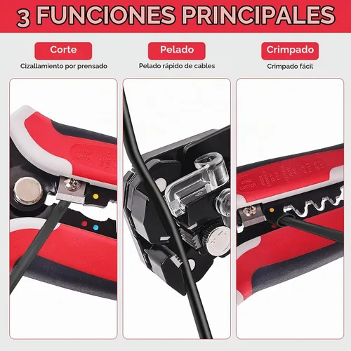 Vista 3 de Juego de herramientas para pelacables de 201 piezas, herramienta automática autoajustable de 8 pulgadas para AWG 10-24, pelacables automático 3