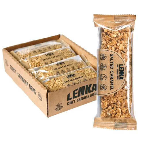 Vista 9 de Lenka Discovery - Paquete de 12 bocadillos de granola con alto contenido de fibra, caramelo salado, bayas omega, vainilla expreso, mantequilla