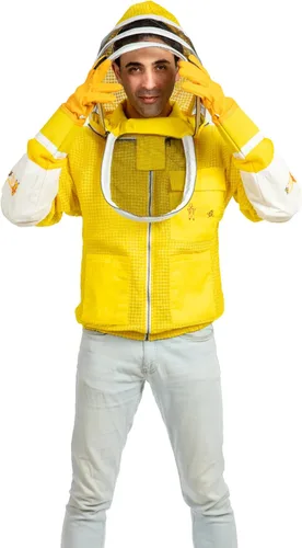 Vista 2 de Chaqueta ventilada de apicultura de 3 capas de protección completa para apicultores con velo de esgrima (2XL, amarillo)