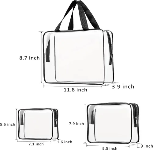 Vista 5 de 3 bolsas de cosméticos transparentes, aprobadas por la TSA, juego de bolsas de aseo transparentes para viajes, playa, bolsa de organización