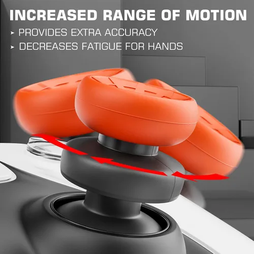 Vista 4 de PlayRealm NO FALLING OFF Thumbstick Extender & Silicone Grip Cover 2 Sets for PS5 & PS4 Controller (Turbo Orange)