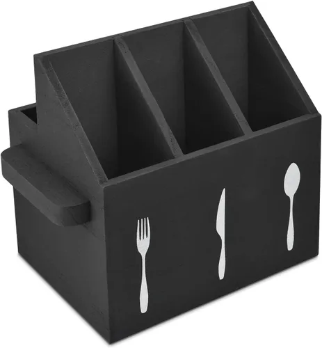 Vista 4 de Ikee Design - Organizador de utensilios de madera con asas Organizador de utensilios de madera para encimera, fiesta, camping y cocina, Negro