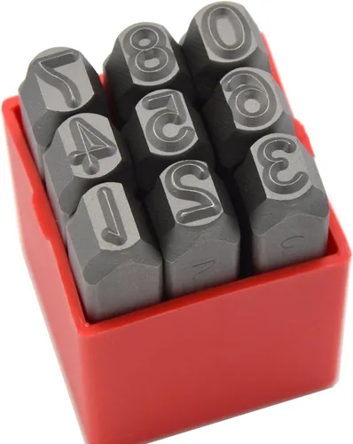 Vista 25 de Juego de 27 sellos de acero resistente con letras mayúsculas de 3/64" 1mm, kit de punzones de alfabeto para estampado a mano de caracteres, código