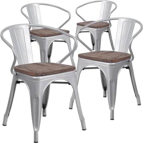 Vista 13 de Flash Furniture Silla de metal negro con asiento y brazos de madera