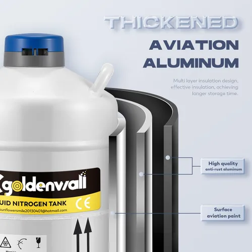 Vista 4 de CGOLDENWALL Contenedor de nitrógeno líquido 20L Contenedor criogénico Tanque LN2 Aleación de aluminio Dewar Nitrógeno líquido Dewar con 6 botes