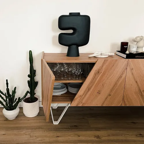Vista 8 de Mobili Fiver, Emma - Aparador de 4 puertas con patas blancas, roble rústico, fabricado en Italia Madera rústica con patas blancas