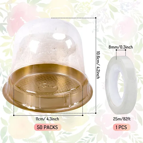 Vista 2 de Whaline 50 recipientes individuales desechables de 4.3 pulgadas para cupcakes, de plástico transparente, soportes para postres individuales