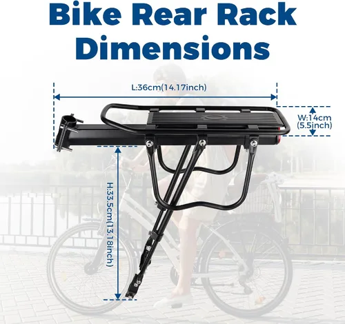 Vista 2 de MEGHNA Bike Rear Rack Large Capacity Stable Bike Rear Cargo Detachable Universal Fit for Most Bikes Easy to Install with Reflector for Mountain Bike