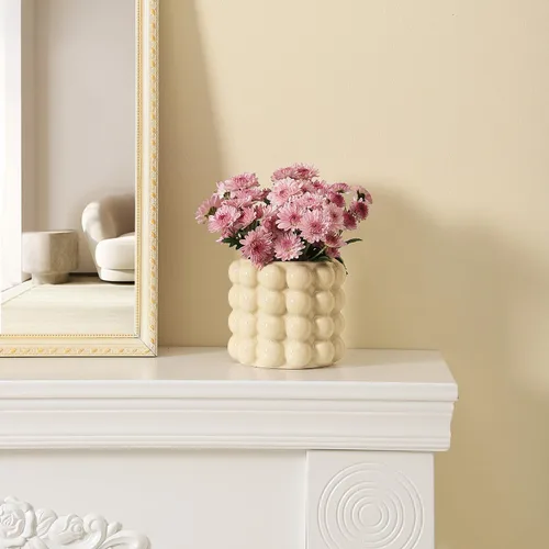 Vista 5 de Jarrón de burbujas, jarrón de cerámica beige para flores, jarrones cortos para decoración bohemia, jarrones decorativos para flores, sala de estar