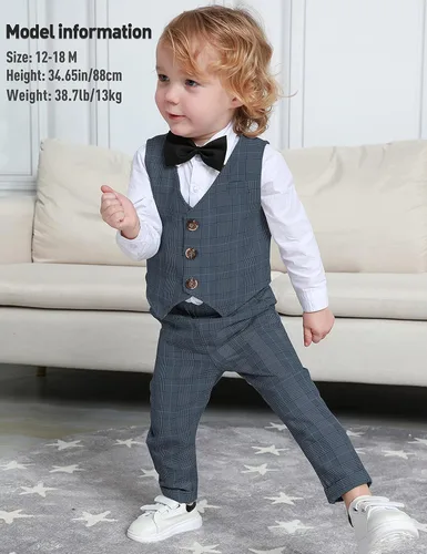 Vista 101 de A&J DESIGN Conjunto de traje de caballero para niños pequeños, 3 piezas, camisas, chaleco y pantalones