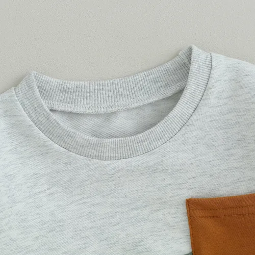 Vista 5 de Conjunto de 2 piezas para bebés, niños y niñas, sudadera con bloques de color y pantalones deportivos, ropa de otoño e invierno