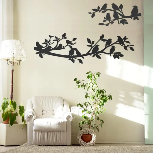 Vista 6 de VeyFolzin.st 3 piezas de colibrí en la rama de árbol decoración de pared de metal, pájaros en la rama, gran cartel negro para colgar en la pared