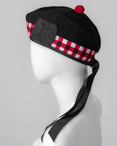 Vista 3 de Gorra Glengarry - Sombrero escocés tradicional, 100% lana, lana acrílica tartán, accesorios para kilts/gaitas, cinta de algodón de poliéster Negro