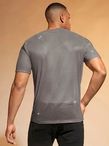 Vista 2 de WDIRARA Camiseta de malla de manga corta con cuello redondo y estampado floral para hombre