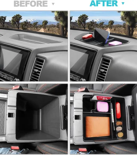 Vista 2 de CDEFG 2 piezas para Nissan Frontier 2022 2023 2024 Organizador de consola central 2022-2024 Nissan Frontier Camión Organizador de tablero Caja