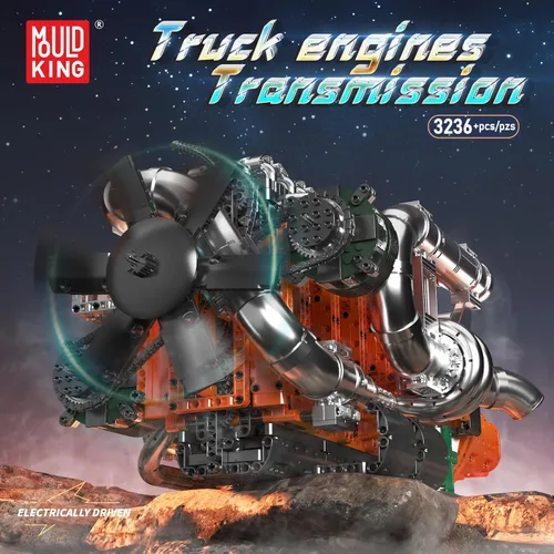 Vista 2 de Mould King 10200 Technology Track Engine Block Toy Set, 3070 piezas bloque de abrazadera de motor con transmisión de motor de batería