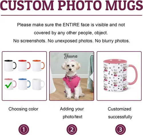Vista 5 de Taza personalizada para perro, divertida taza de café con nombre de foto de mascota, taza de cara de perro de 11 onzas, taza personalizada