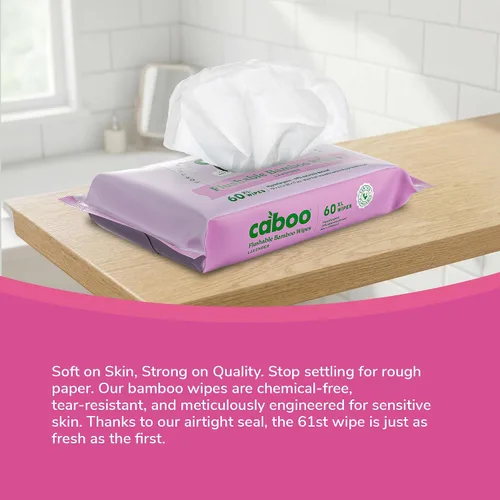 Vista 4 de Caboo Toallitas desechables de lavanda Toallitas desechables certificadas, seguras para sépticas, libres de químicos, biodegradables para adultos
