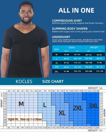 Vista 5 de KOCLES Camisas de compresión Gynecomastia para hombres, faja moldeadora adelgazante para cuerpo, camiseta de entrenamiento con cuello en V