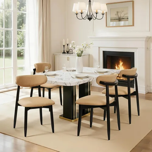 Vista 15 de CHUN YI Juego de 2 sillas de comedor tapizadas de madera maciza, sillas auxiliares de cocina de tela moderna de mediados de siglo con respaldo Beige