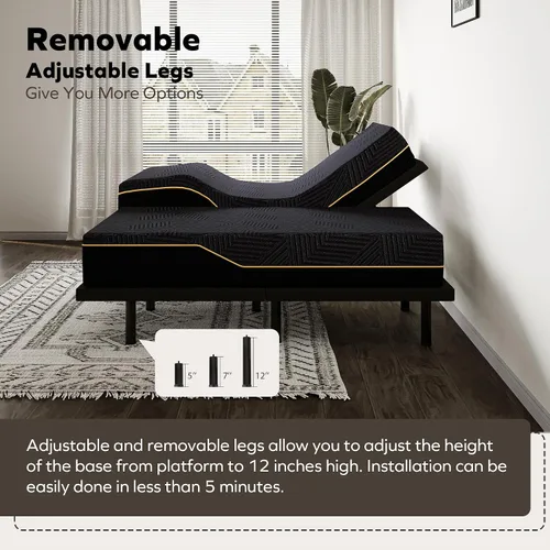 Vista 4 de MLILY EGOHOME - Base de cama ajustable individual XL con patas ajustables, base de cama eléctrica plegable de metal con control remoto inalámbrico
