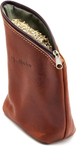 Vista 4 de BALIBETOV Contenedor de yerba de cuero genuino hecho a mano I Yerba Mate I Yerbero moderno y práctico para hombres, mujeres en el trabajo, al aire