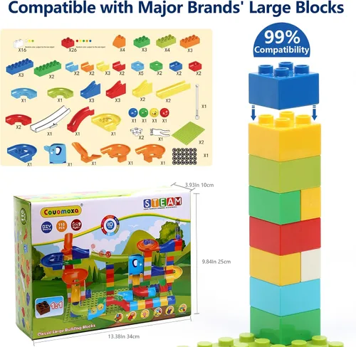 Vista 5 de COUOMOXA Construcción de Marble Run para niños: juego de bloques de construcción STEM compatible con ladrillos clásicos, juguetes educativos