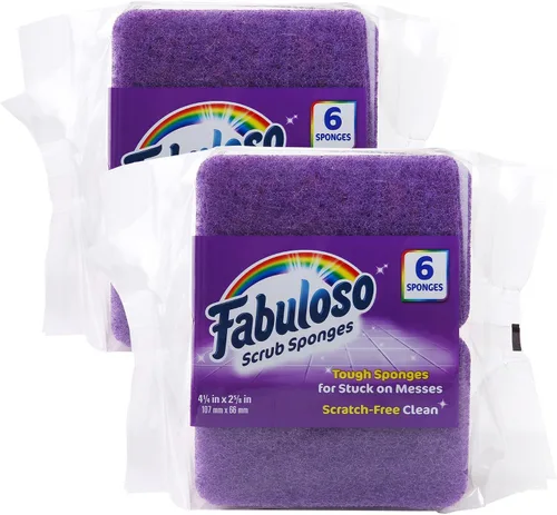 Vista 12 de Esponjas Fabuloso, Púrpura - Limpiador sin arañazos para platos y superficies - Esponja para lavar platos para una experiencia de limpieza audaz