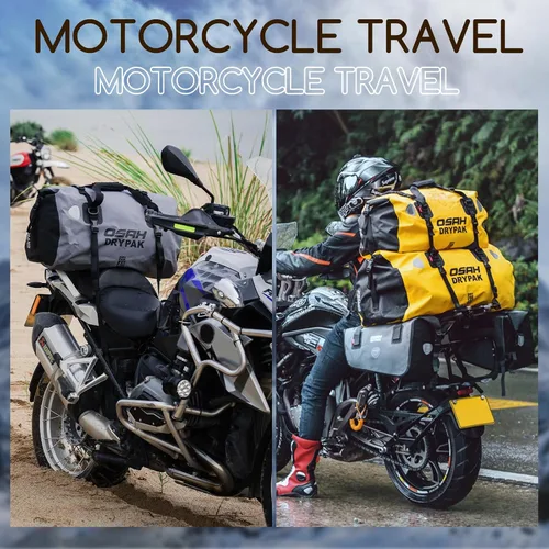 Vista 8 de OSAH DRYPAK Bolsa de lona impermeable – Bolsa seca para motocicleta con gran espacio de almacenamiento, bolsas de equipaje impermeables con bolsillo
