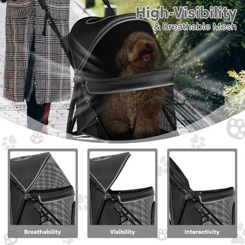 Vista 5 de Cochecito para mascotas para perros y gatos pequeños, 10-22 libras, almacenamiento trasero, negro