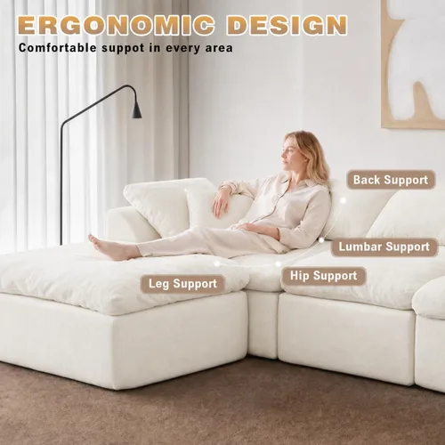 Vista 3 de Sofá seccional de nube sin hueso de 110 pulgadas para sala de estar, sofá modular en forma de L de gran tamaño con otomana, sofá seccional de Blanco