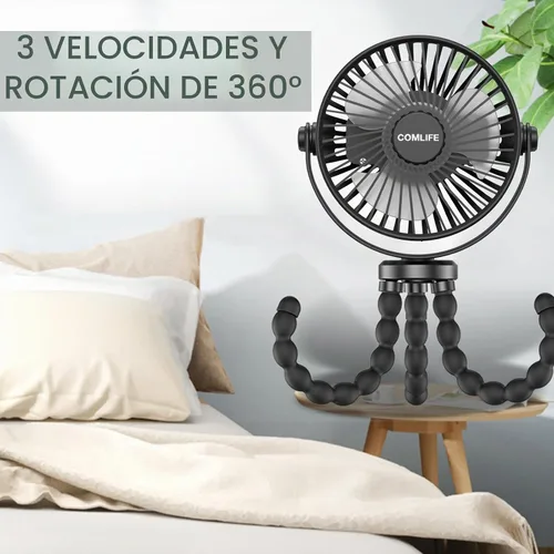 Vista 7 de COMLIFE Ventilador para cochecito de bebé, funciona con batería recargable, enfriamiento máximo de 10 horas, 3 velocidades, ventilador de escritorio