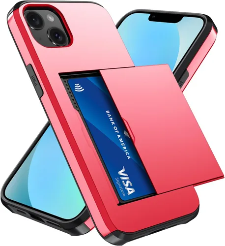 Vista 44 de Qinmay Funda compatible con iPhone 7 Plus/8 Plus con tarjetero, doble capa a prueba de golpes, funda protectora resistente con ranura oculta Negro