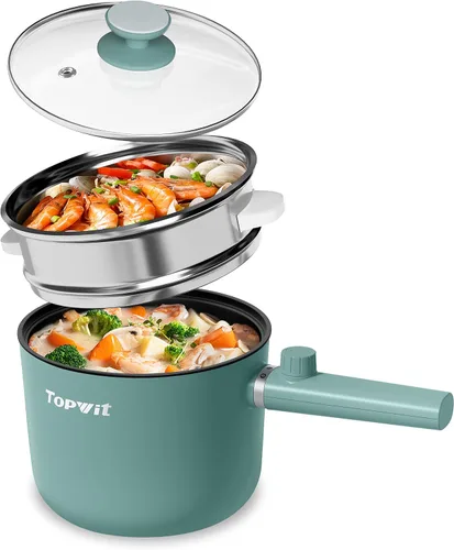 Vista 11 de Topwit Olla caliente eléctrica, olla de ramen de 1.5 L, sartén portátil antiadherente, olla eléctrica para pasta, bistec, sin BPA, cocina eléctrica